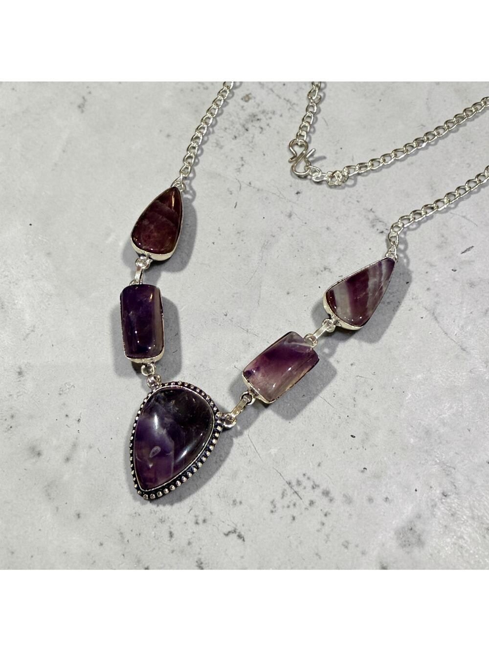 Chevron Amethyst 925 Silver Plated Necklace